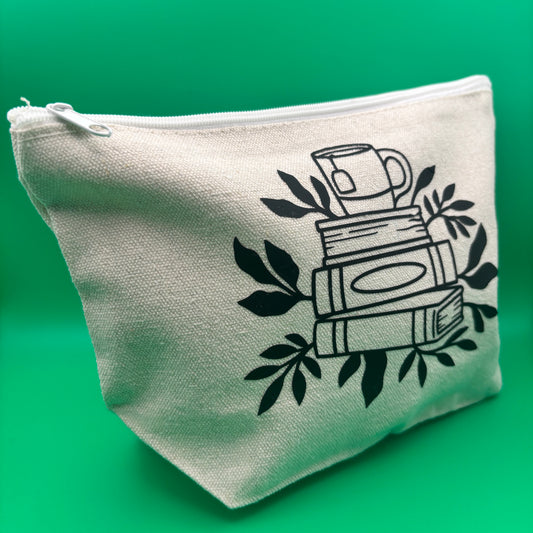 Book and Tea Polyester Canvas Zip Pouch
